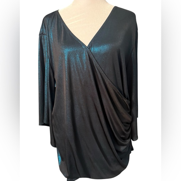 Dressbarn collection stretchy green shimmer with rutching on sides Size 18-20 - Picture 1 of 9